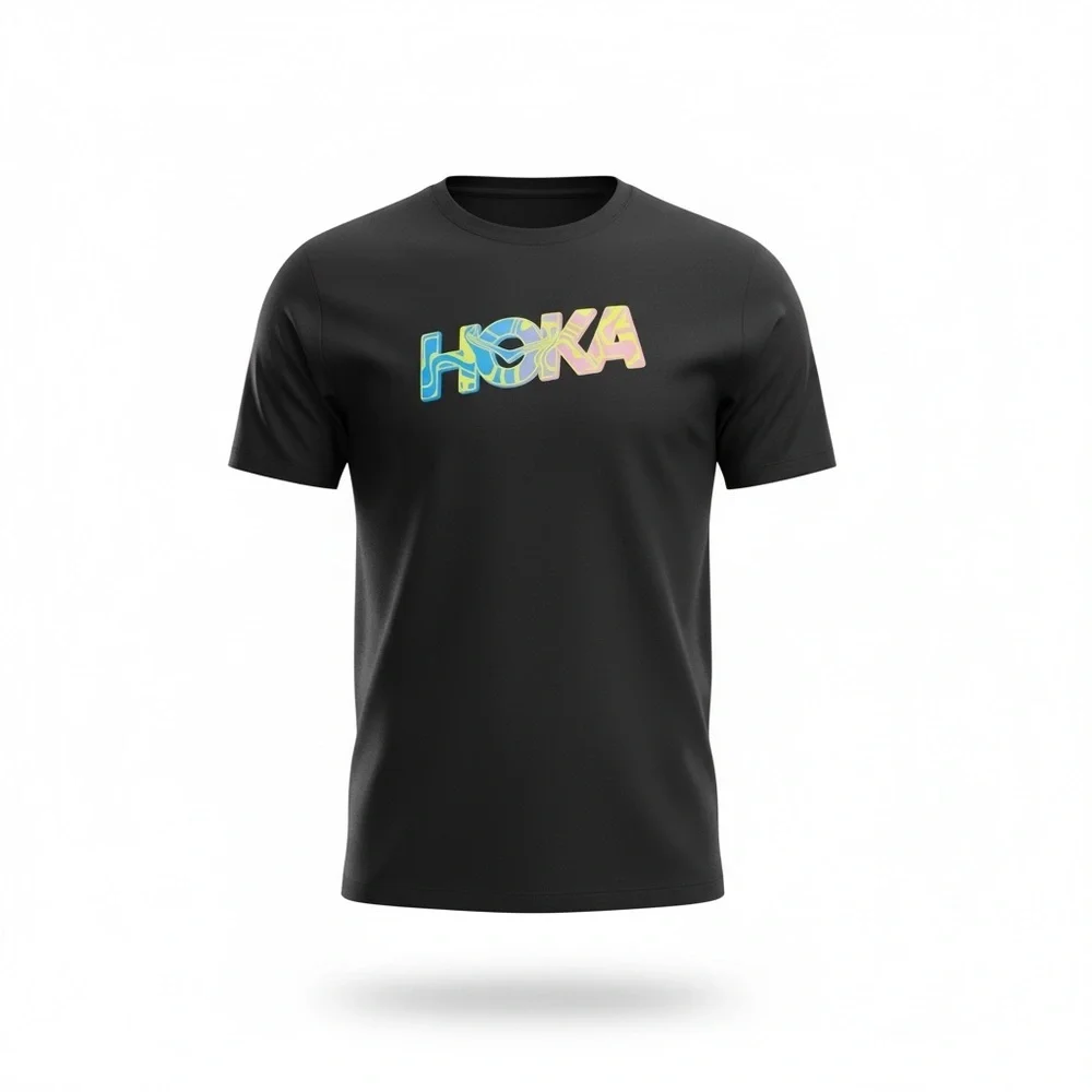 Hoka Black Tee with Vibrant Logo